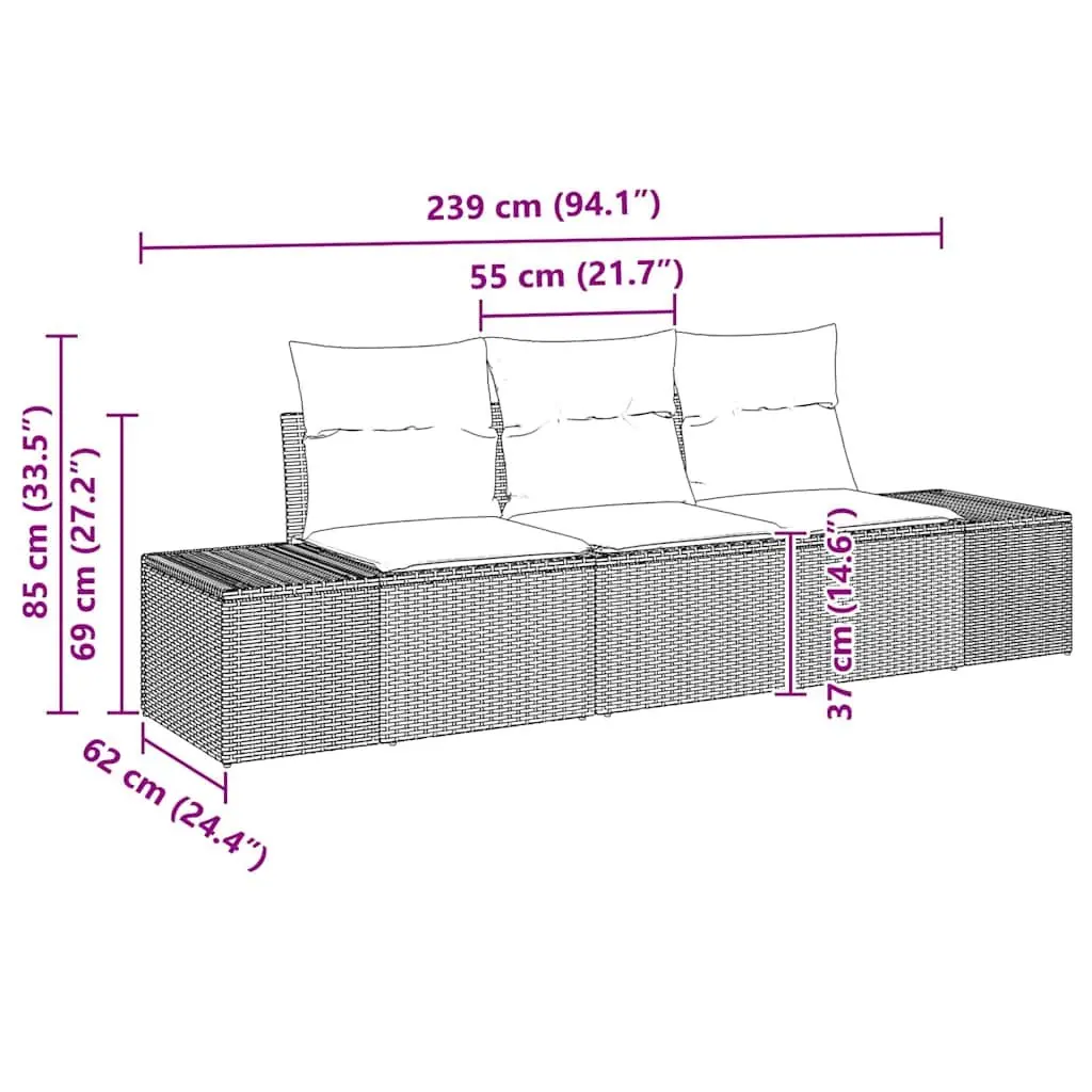 Outdoor Sofa Set 3 Pieces Garden Furniture with Storage Grey Poly Rattan Modular