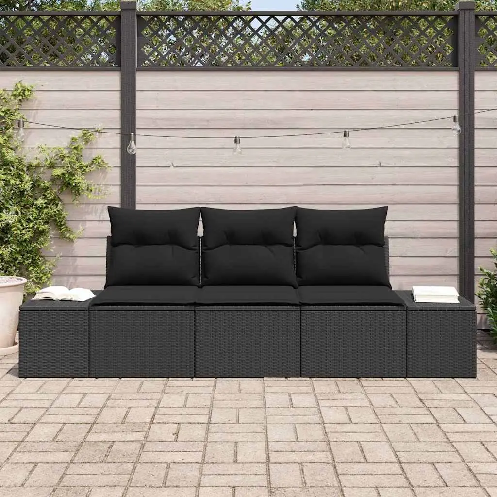 Modular Garden Sofa Set Black 3 Piece Weather Resistant Poly Rattan with Storage