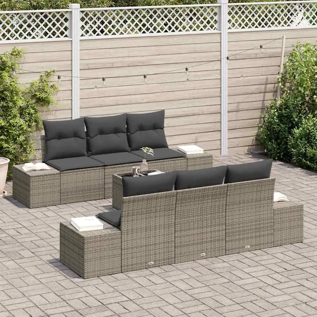 Garden Sofa Set Grey 8 Pieces Poly Rattan Outdoor Furniture with Cushions