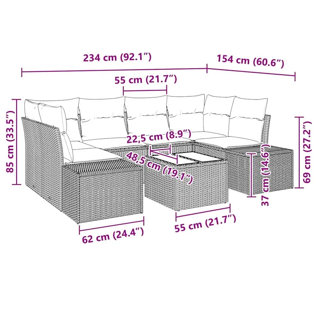 Outdoor Garden Sofa Set Grey 8 Piece Modular Rattan Furniture with Storage