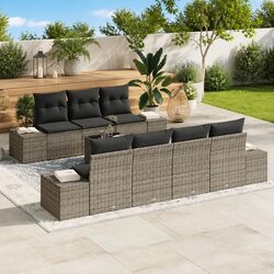 Garden Sofa Set 8 Piece Outdoor Patio Furniture Poly Rattan Grey with Cushions