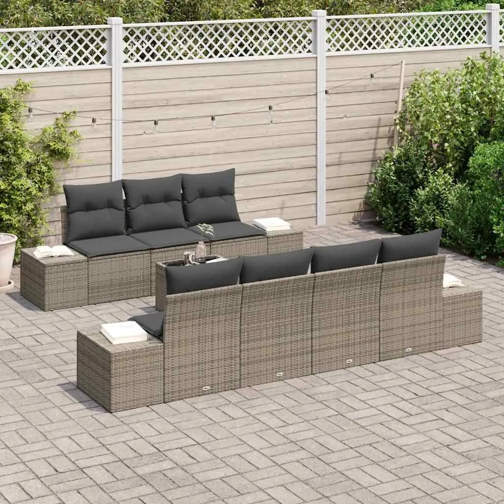 Garden Sofa Set Grey 8 Piece Outdoor Patio Furniture Poly Rattan with Cushions
