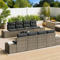 Compact 8-Piece Grey Poly Rattan Garden Furniture Set