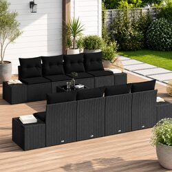 Compact 8-Piece Black Outdoor Sofa Set with Cushions