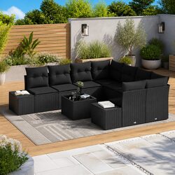 Outdoor Garden Sofa Set 9 Piece Poly Rattan Furniture Black Patio Lounge