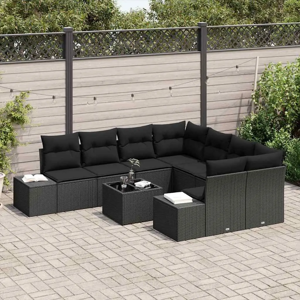 Outdoor Garden Sofa Set Black 9 Piece Poly Rattan Weather Resistant Furniture