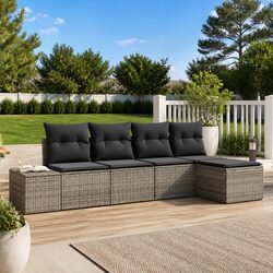 Compact Grey Outdoor Sofa Set - 5 Piece Modular Design