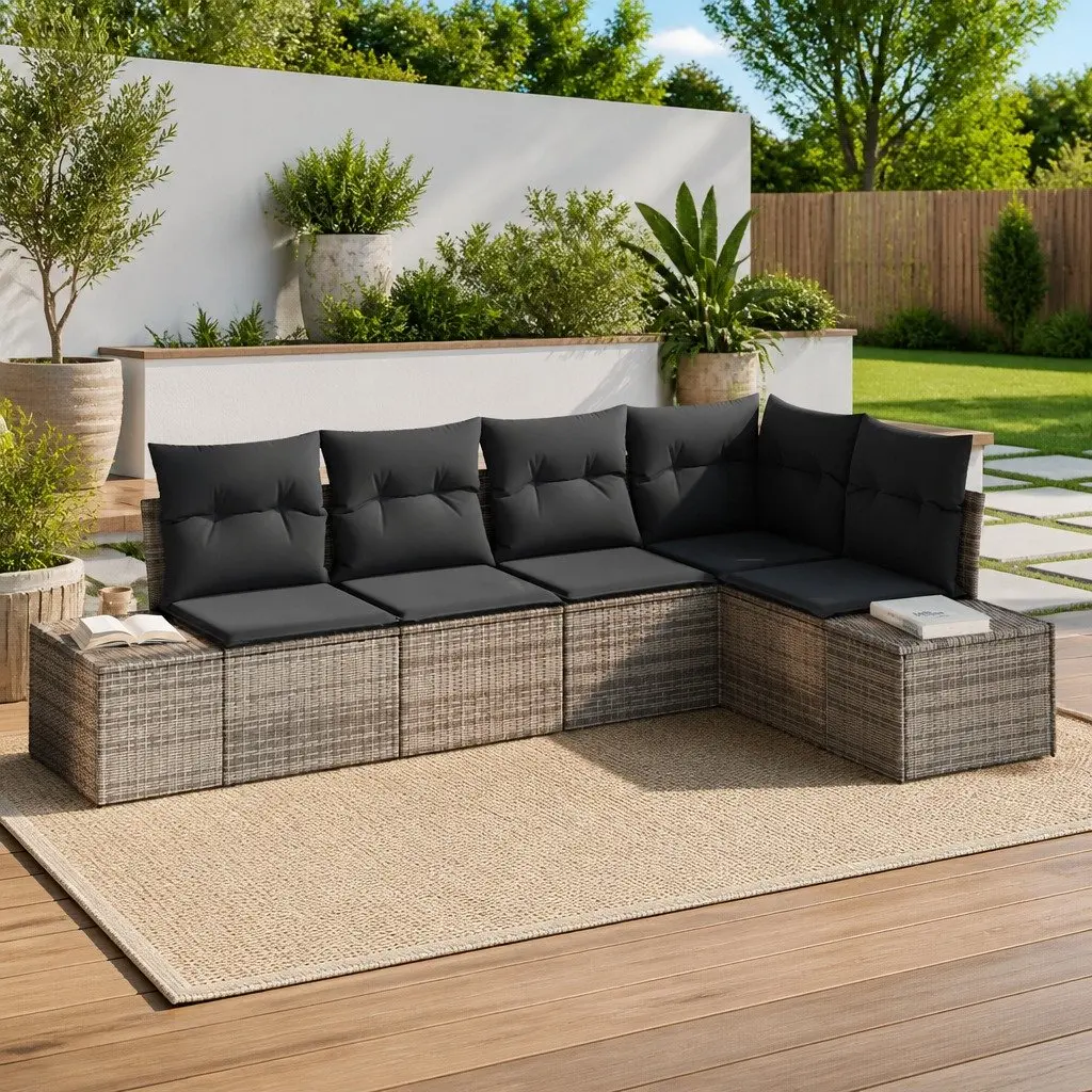 Outdoor Garden Sofa Set 5 Piece Modular Grey Lounge Patio Furniture with Storage
