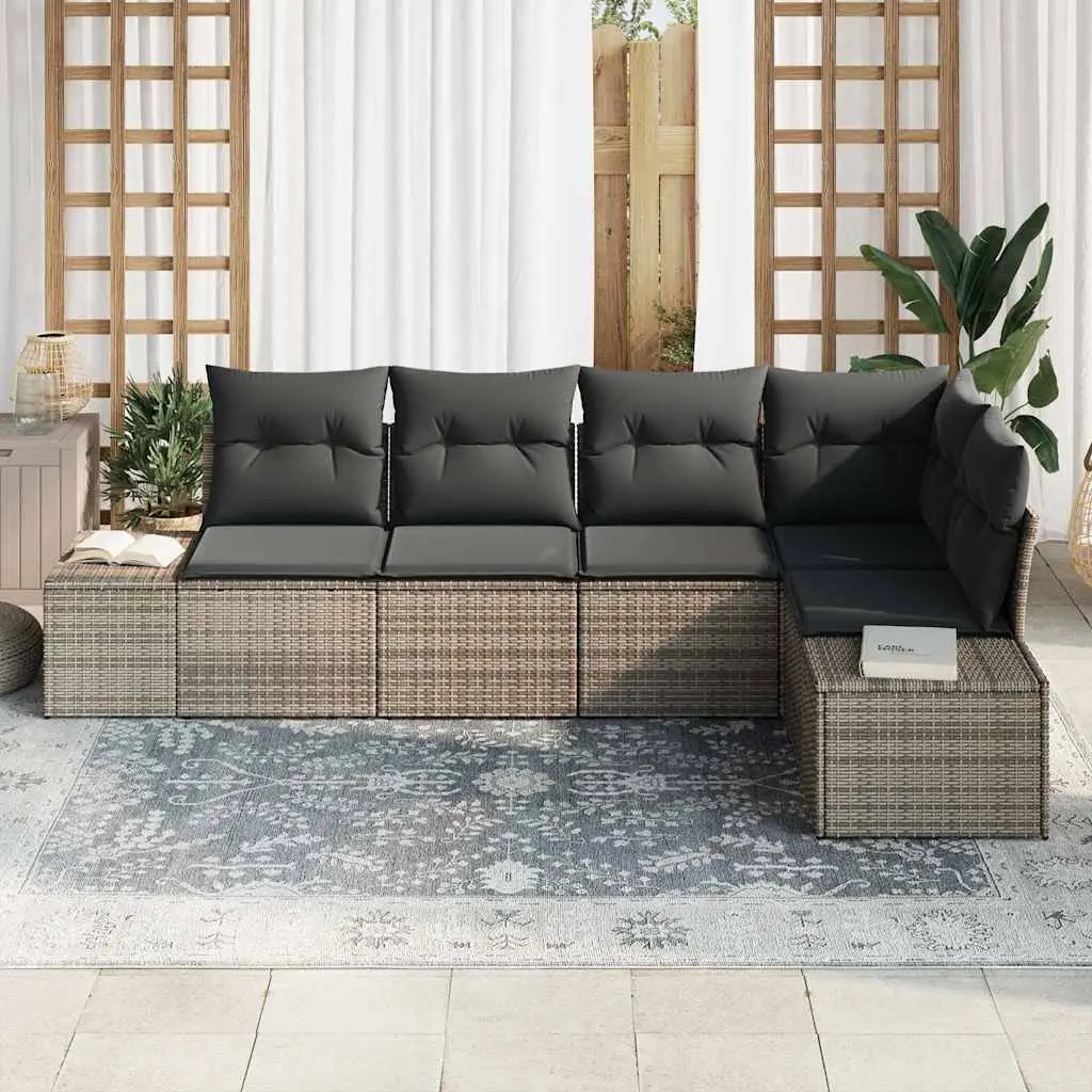 Outdoor Garden Sofa Set 5 Piece Modular Grey Lounge Patio Furniture with Storage