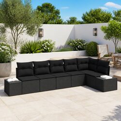 Garden Sofa Set Modular Outdoor Furniture 6 Pieces Black Poly Rattan Patio
