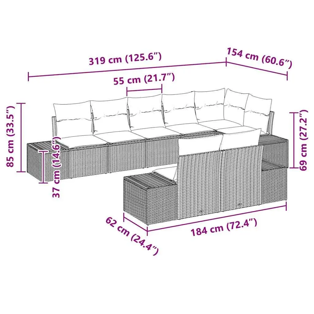 8 Piece Grey Modular Outdoor Sofa Set Poly Rattan Durable Garden Furniture