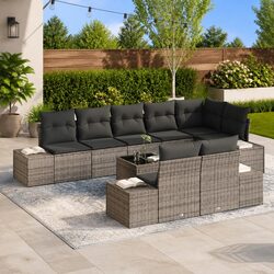 Concise Grey Modular Garden Sofa Set with Storage