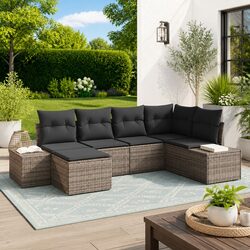 Compact 6-Piece Grey Modular Outdoor Sofa Set