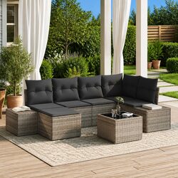 Garden Sofa Set 6 Piece Outdoor Furniture Grey Poly Rattan Patio Lounge Seating