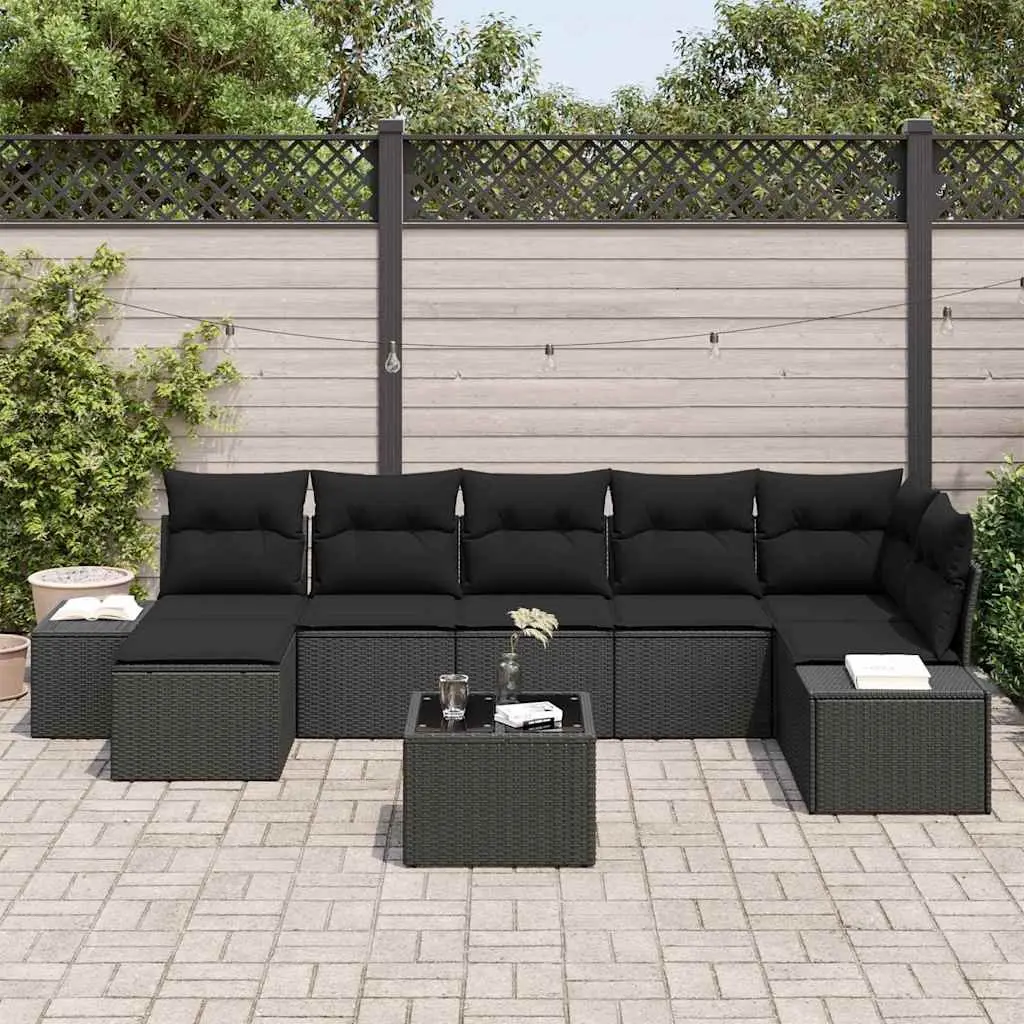 7 Piece Outdoor Garden Sofa Set Black Modular Sectional Patio Furniture