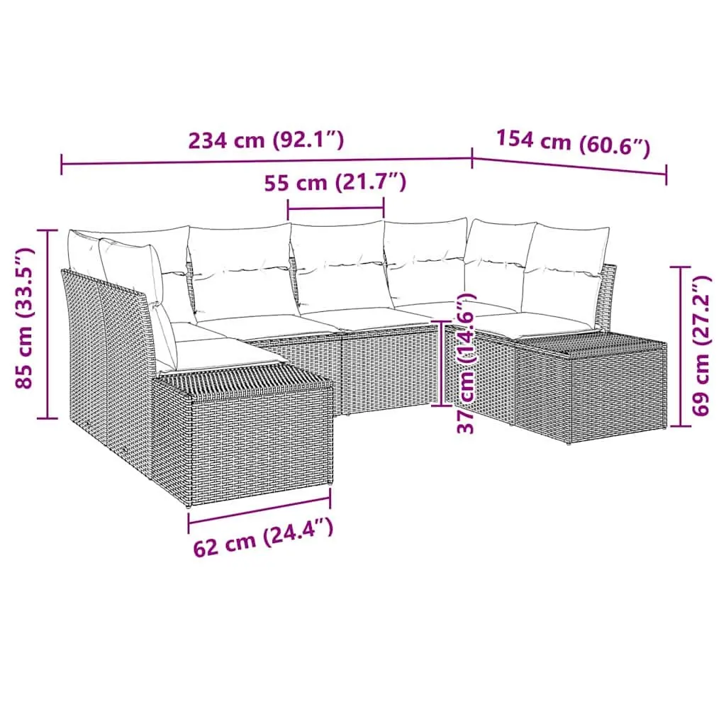 Modular Garden Sofa Set 6 Pieces Grey Outdoor Seating with Storage Box