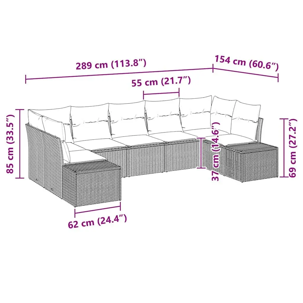 Outdoor Sofa Set Grey 7 Piece Modular Rattan with Storage