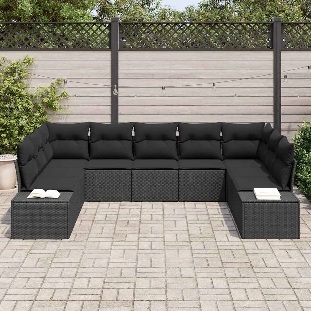 Outdoor Garden Sofa Set Black 9 Piece Modular Poly Rattan Lounge Seating
