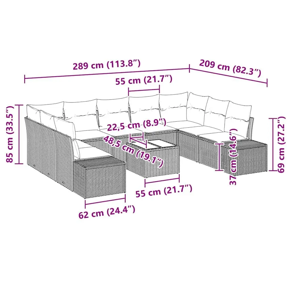 Modular Garden Sofa Set Black 9 Piece Poly Rattan with Cushions