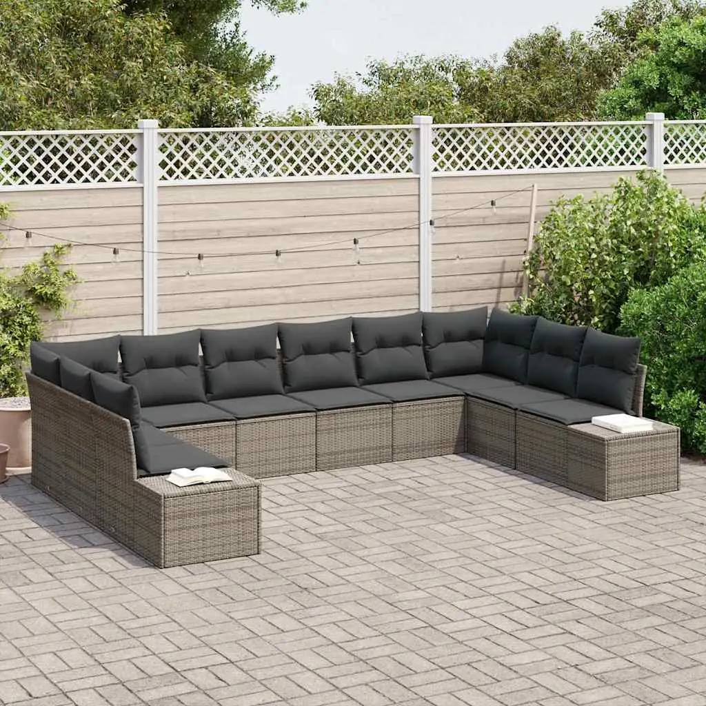 Modular Outdoor Sofa Set Grey 10 Pieces Poly Rattan with Cushions