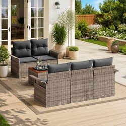 Modular Garden Sofa Set: 6-Piece Grey Design