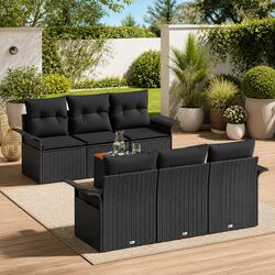 Concise Modular 7-Piece Black Outdoor Sofa Set