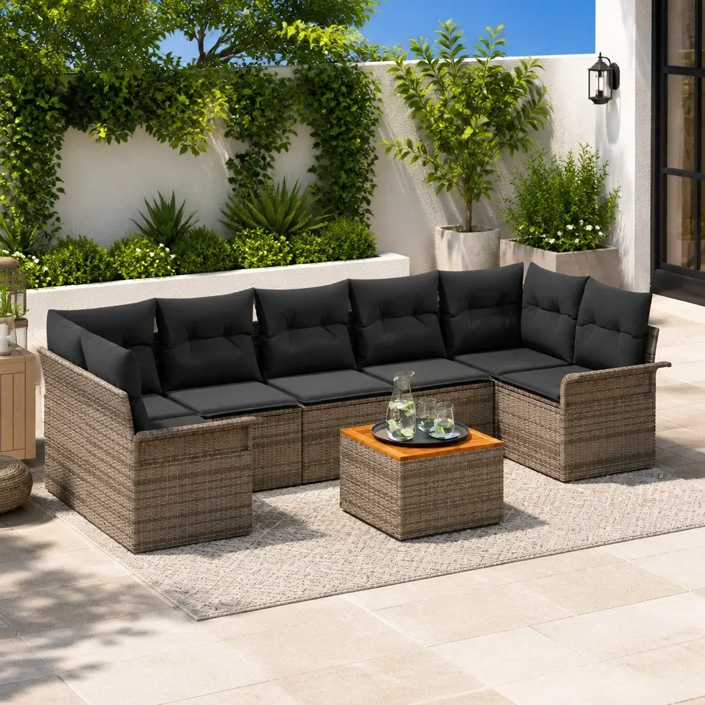 Modular Sofa Set 8 Pieces Grey Poly Rattan Outdoor Seating with Storage Bag