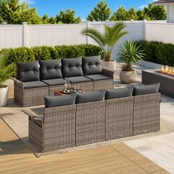 Outdoor Garden Sofa Set 9 Pieces Grey Modular Rattan Patio Seating with Storage
