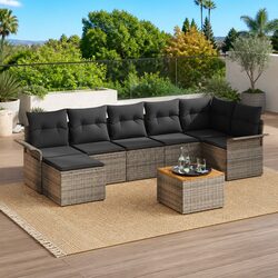 Garden Sofa Set 8 Piece Outdoor Seating Grey Poly Rattan Modular Lounge with