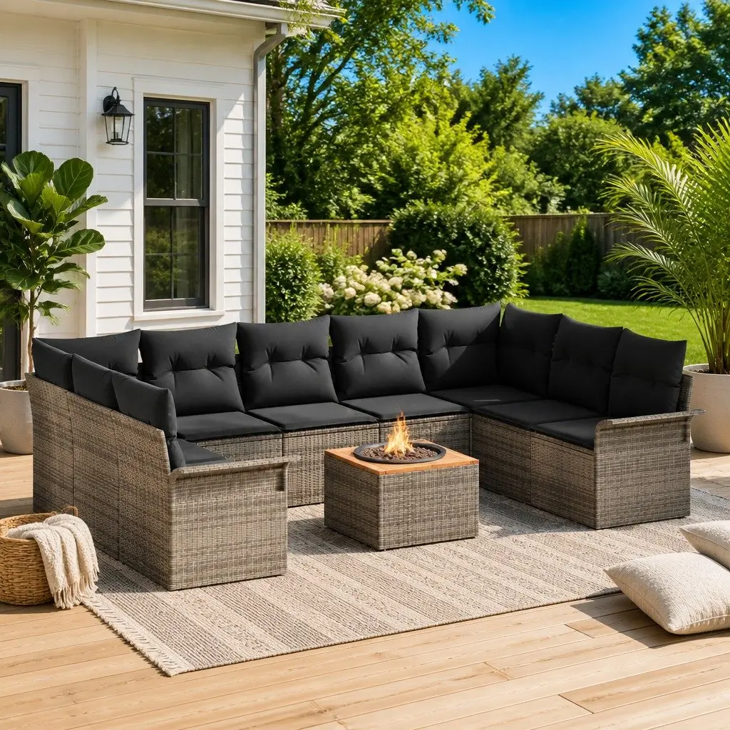 Modular Garden Sofa Set Grey 10 Piece Outdoor Seating Poly Rattan with Storage