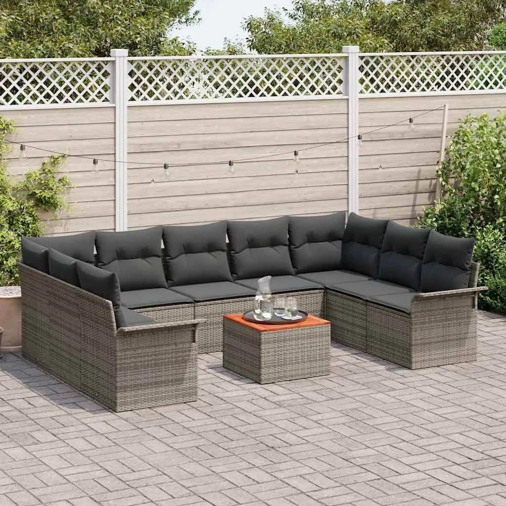 Modular Garden Sofa Set Grey 10 Piece Outdoor Seating Poly Rattan with Storage
