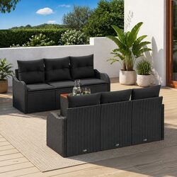Concise 7-Piece Black Garden Sofa Set for Outdoors
