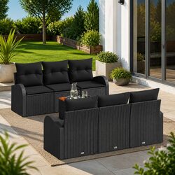 Compact Black Garden Sofa Set 7 pcs with Storage