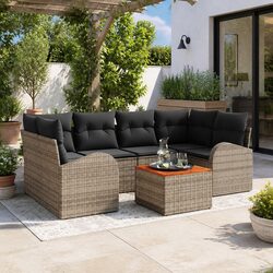 Modular Garden Sofa Set 7 Pieces Grey Poly Rattan Outdoor Furniture with Storage