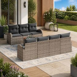 Garden Sofa Set Modular 8 Piece Grey Outdoor Furniture with Storage Bag Poly