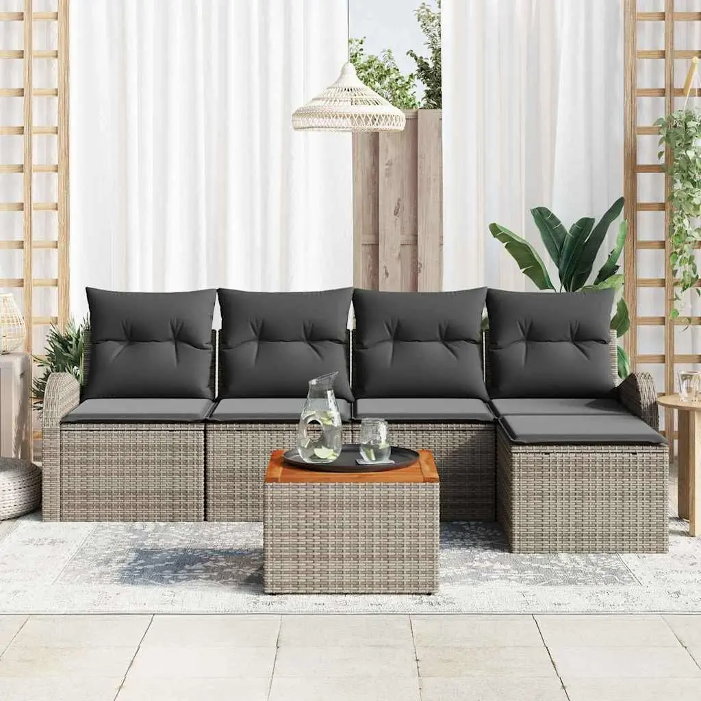 Garden Sofa Set Grey 6 Piece Modular Outdoor Furniture Poly Rattan with Storage