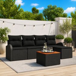 Outdoor Garden Sofa Set 6 Piece Modular Black Poly Rattan Furniture with Storage