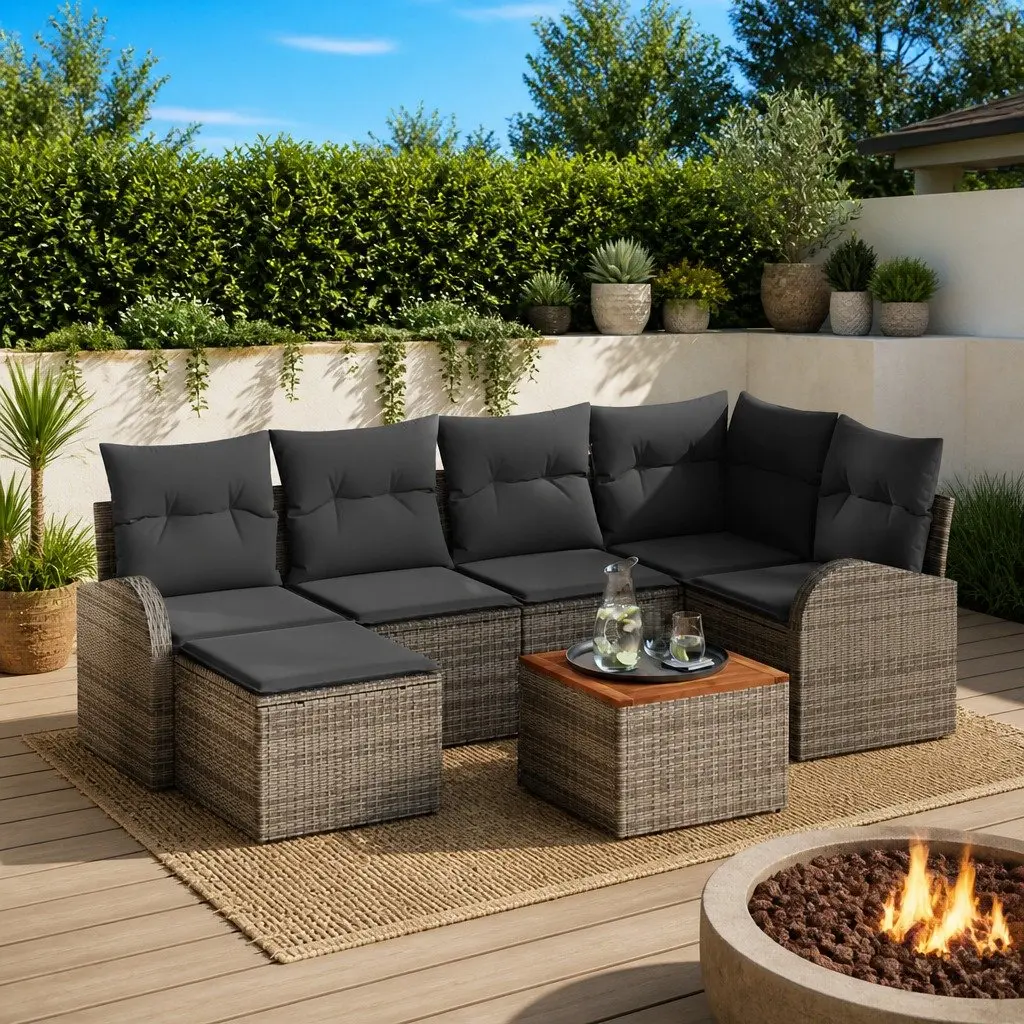 Garden Sofa Set Grey 7 Piece Modular Outdoor Patio Furniture Poly Rattan