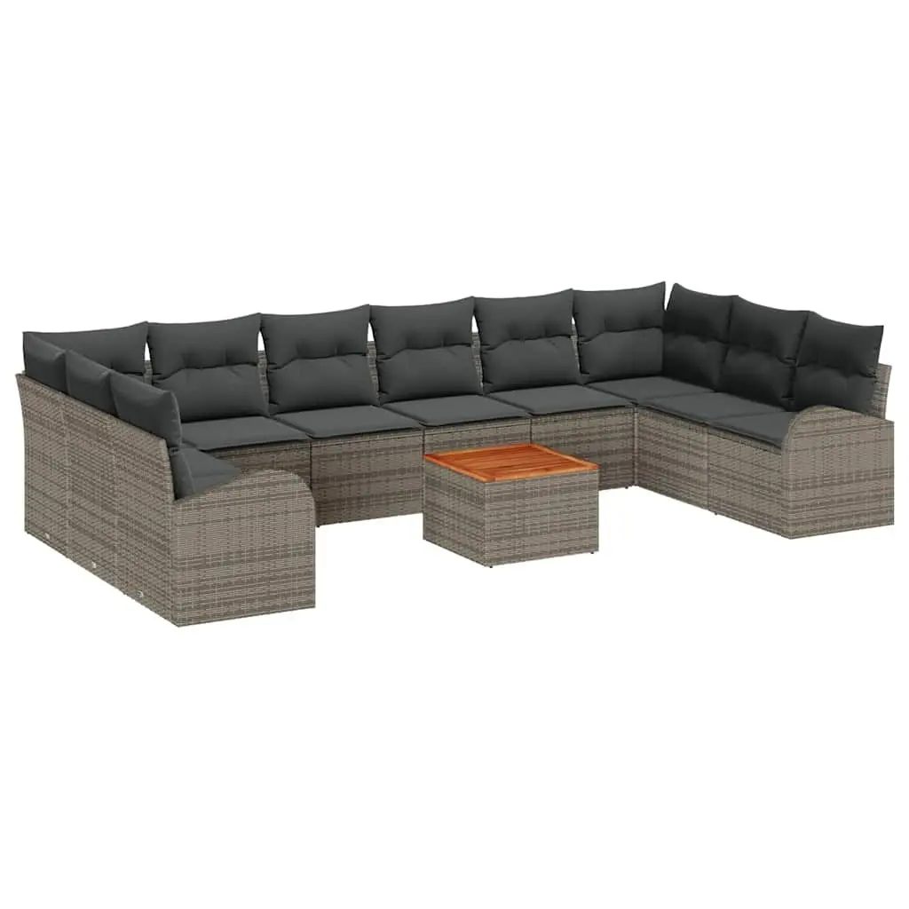 Garden Sofa Set 11 pcs Modular Outdoor Lounge Furniture Grey Poly Rattan with
