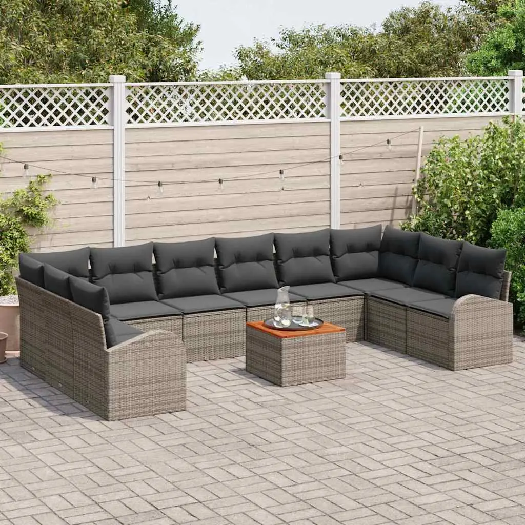 Garden Sofa Set 11 pcs Modular Outdoor Lounge Furniture Grey Poly Rattan with