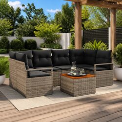 Modular Garden Sofa Set with Storage 7 Pieces Grey Outdoor Furniture Patio