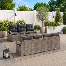 Garden Sofa Set 8 Piece Modular Outdoor Lounge Grey Poly Rattan Steel Frame