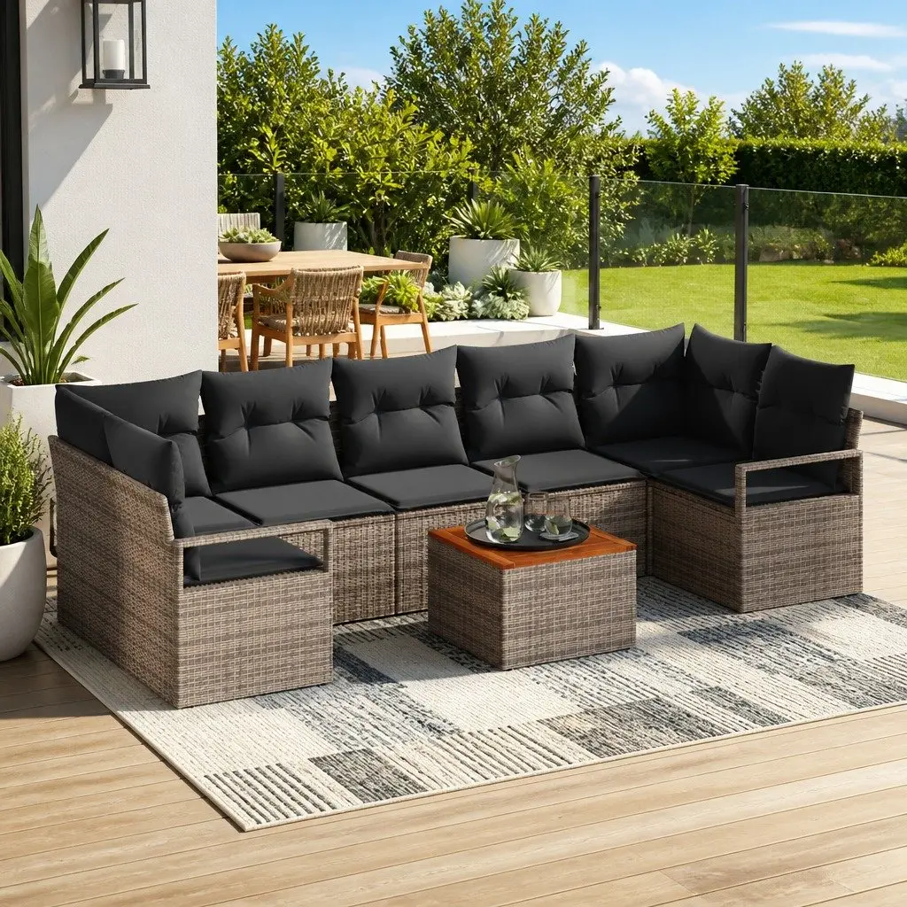 Garden Sofa Set Grey 8 Piece Modular Outdoor Furniture Poly Rattan with Storage