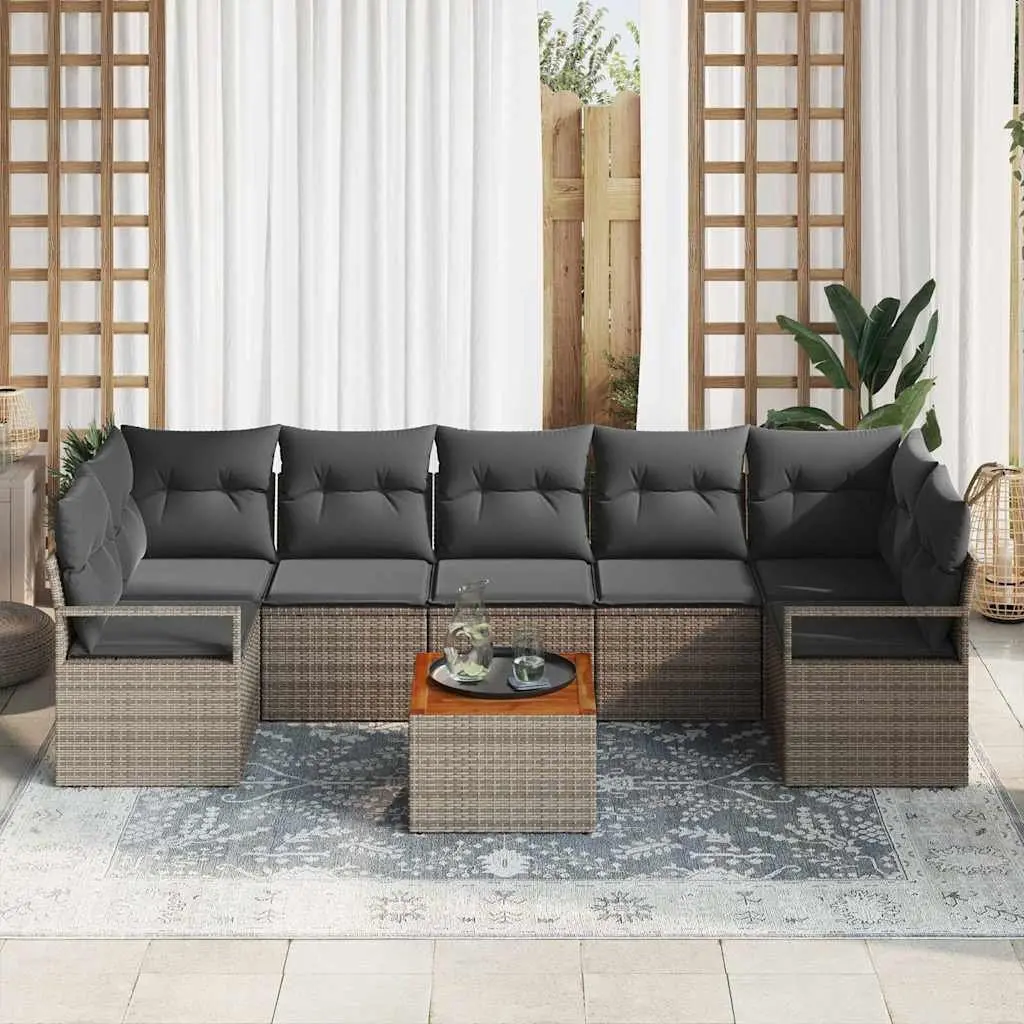 Garden Sofa Set Grey 8 Piece Modular Outdoor Furniture Poly Rattan with Storage