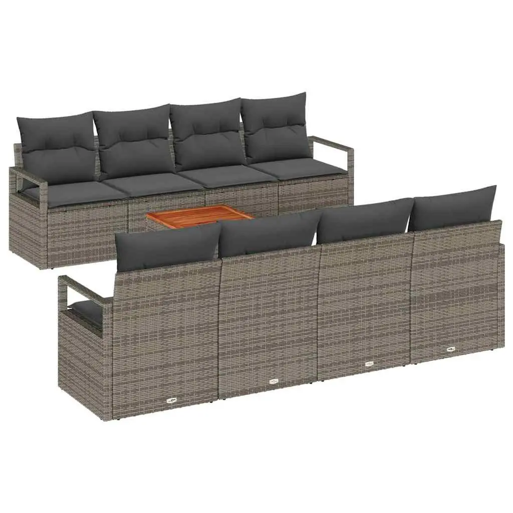 Modular Outdoor Garden Sofa Set 9 Piece Grey Poly Rattan Weather Resistant Patio Furniture