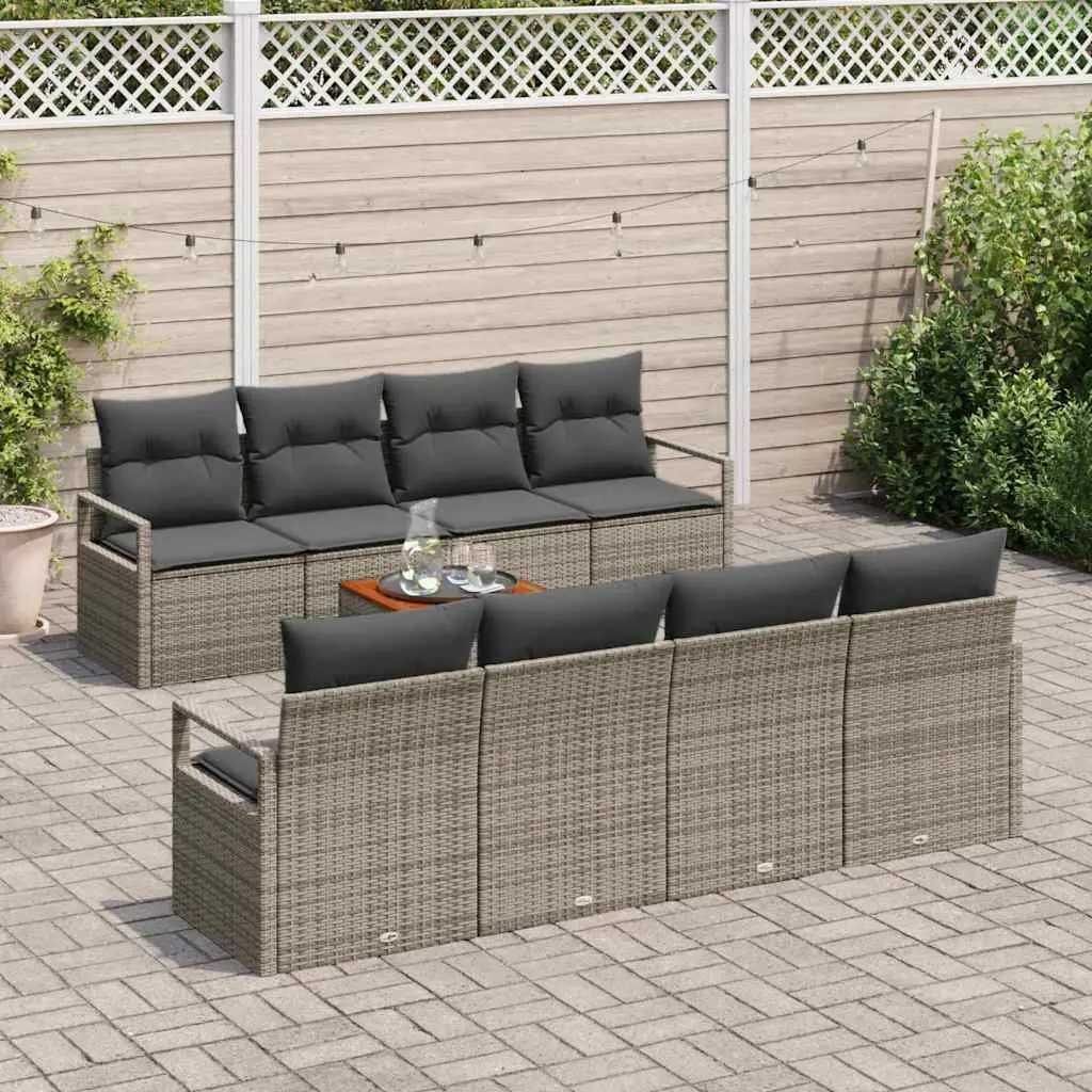 Modular Outdoor Garden Sofa Set 9 Piece Grey Poly Rattan Weather Resistant Patio Furniture