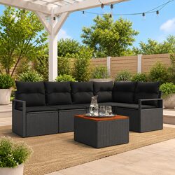Garden Sofa Set 6 Pcs Modular Outdoor Furniture Black Poly Rattan with Storage