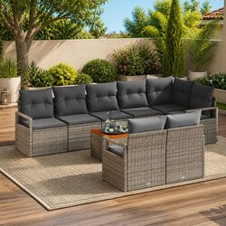 Compact 9-Piece Modular Garden Sofa Set - Stylish Grey