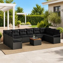11-Pc Black Rattan Outdoor Sofa Set: Stylish Comfort