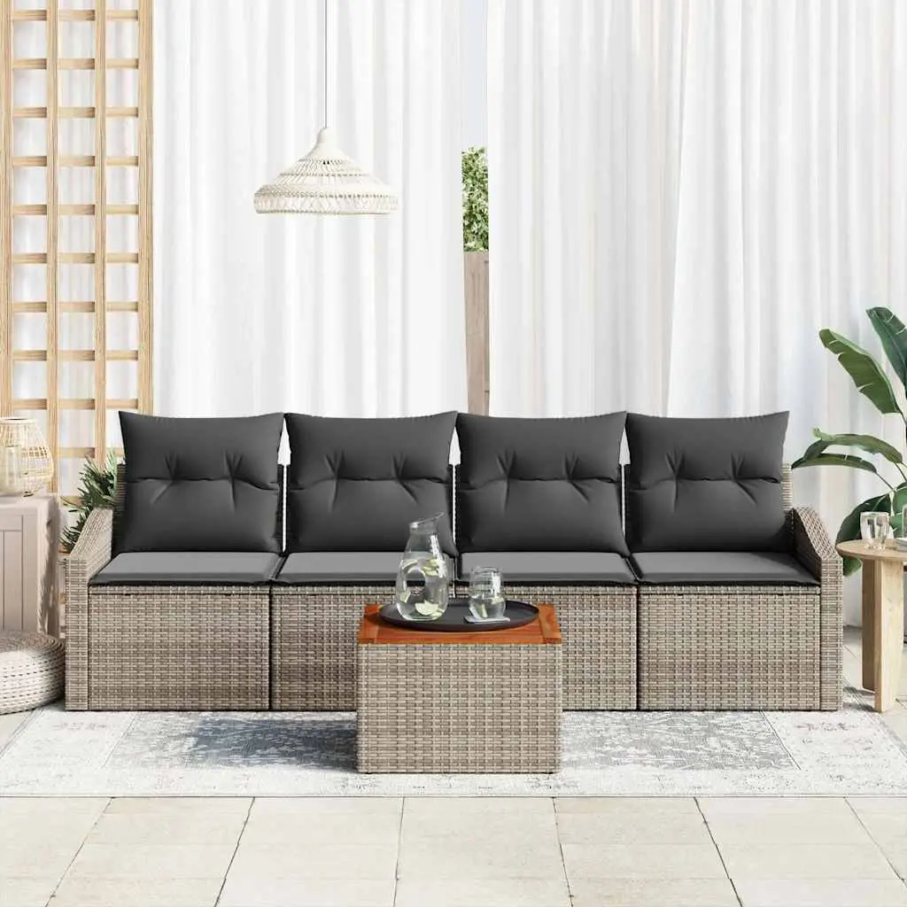 Garden Sofa Set Grey 5-Piece Outdoor Modular Seating with Storage Compartment